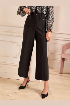 Love & Roses Black and Gold Cleo Relaxed Wide Leg Crop Trousers AU 8