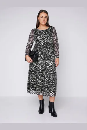 Evans Mesh Leopard Print Midaxi Long Sleeve Dress AU 22-24
