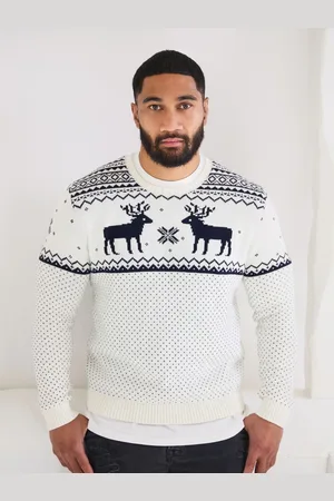 The Little Tailor Mens Christmas 100% Cotton Reindeer Fairisle Pattern Jumper M