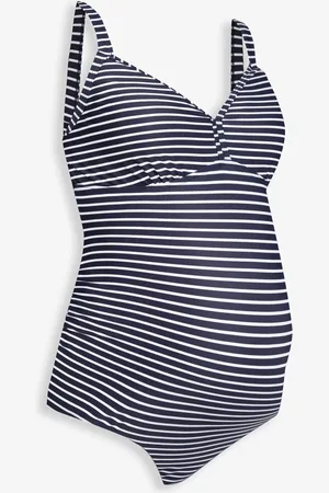 JoJo Maman Bébé Navy Blue & White Stripe Stripe Maternity Swimsuit M