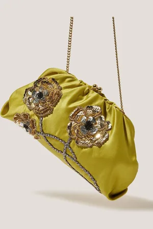 Monsoon Green Sora Embellished Satin Clutch Bag one