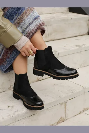 Linzi Black Cleo Patent & Suede Brogue Style Chelsea Boots AU 6 (EU 37)