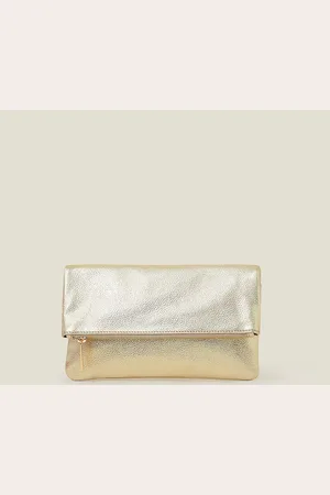 Accessorize Gold Leather Fold Over Clutch One