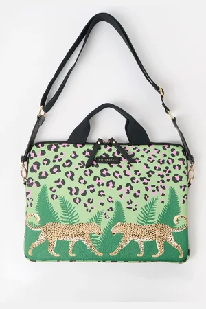 Oliver Bonas Green Leopard Print Cross-Body Laptop Case One