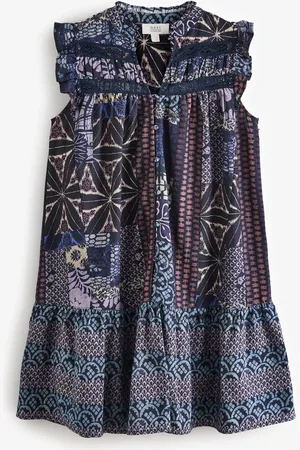 Next Frill Detail Lace Insert Mini Dress with Linen AU 18