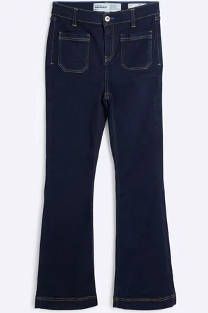 River Island Blue Petite High Rise Pocket Front Flared Jeans AU 4 XS