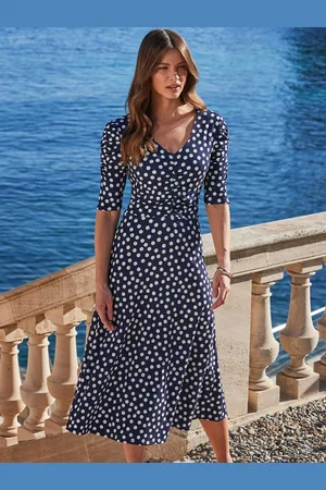 Sosandar Spot Print Ruched Front Midi Jersey Dress AU 18