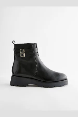 Next Black Forever Comfort Chelsea Buckle Leather Ankle Boots AU 8 (EU 39)