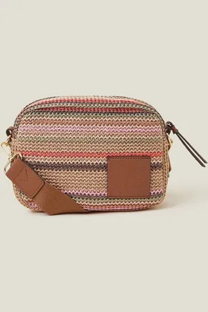Accessorize Brown Small Stripe Raffia Cross-Body Bag One