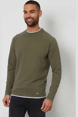 Threadbare Olive Textured Raglan Mock T-Shirt Crew Neck Jumper XXL