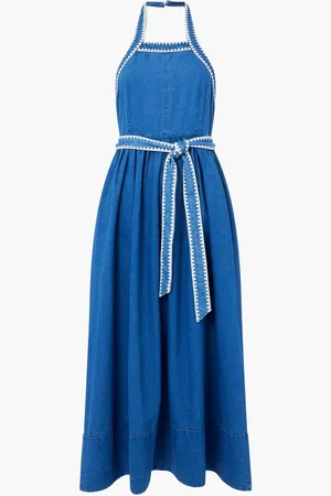 French Connection Zaves Chambray Halter Neck 100% Cotton Dress 12