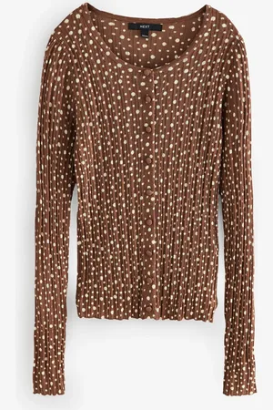 Next Brown Spots Fine Knit Ribbed Button Up Co-Ord Cardigan M Reg
