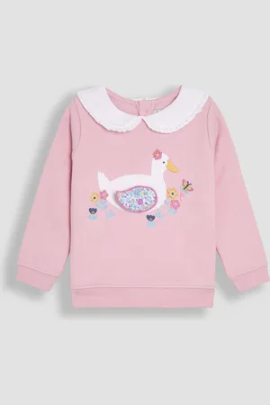 JoJo Maman Bébé Pink Duck Frill Collar Appliqué 100% Cotton Sweatshirt 6