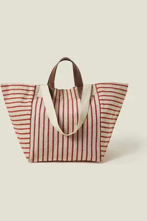 Accessorize Red Large Stripe Canvas 100% Cotton Tote Bag One