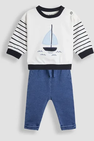 JoJo Maman Bébé Ecru Organic Cotton Sail Boat Sweatshirt & Joggers Set 7492cm