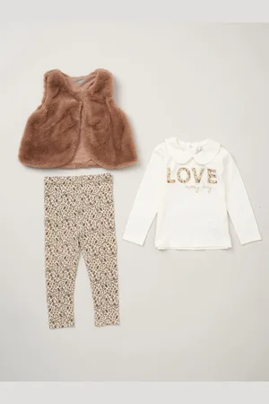 LILY & JACK Faux Fur Gilet 100% Cotton Top and Leggings Outfit Set 18 Months (86cm)