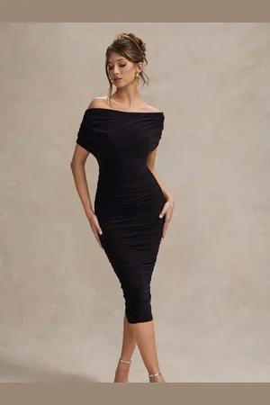 Club L Rayleigh Bardot Ruched Midi Dress AU 18