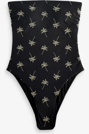 Never Fully Dressed Black Palm Bandeau Embroidered Swimsuit AU 16