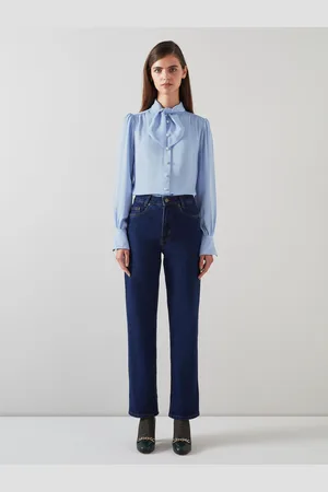 LK Bennett Blue Hall Tie-Neck Blouse AU 8