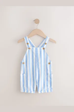 Next Blue Stripe Linen Blend Dungarees (3mths-7yrs) 2