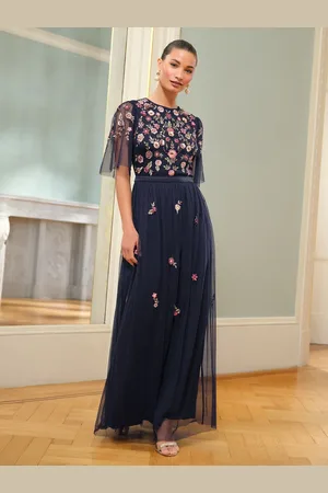 Love & Roses Embroidered Angel Sleeve Maxi Dress AU 12