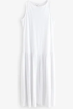 Next Sleeveless Drop Waist 100% Cotton Crew Neck Midi Dress AU 4 Petite