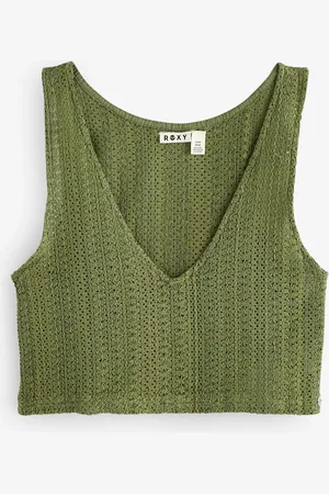 Roxy Green Above Crochet 100% Cotton Crop Top XL