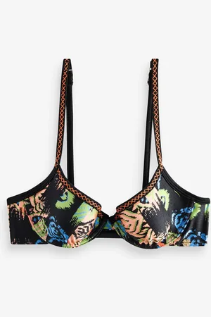 Never Fully Dressed Black Print Cupped Bikini Top 36 DD