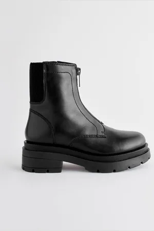 Next Black Leather Zip Front Chunky Chelsea Boots AU 9 (EU 26.5)