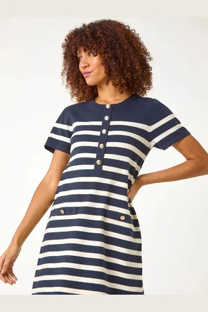 Roman Stripe Button A-Line Knit Dress AU 16