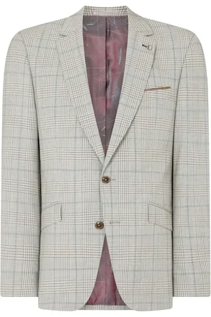 Remus Grey Tapered Fit Checked Wool Rich Mix And Match Suit Jacket 44 R
