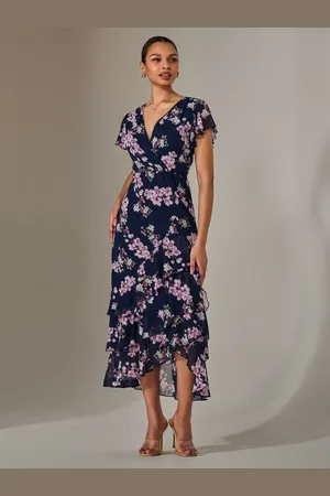 Jolie Moi Printed Wrap Ruffle Maxi Dress AU 16
