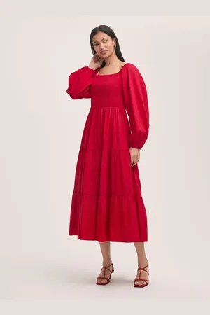 Finery London Lauretta Cotton Midi Tiered Dress AU 18