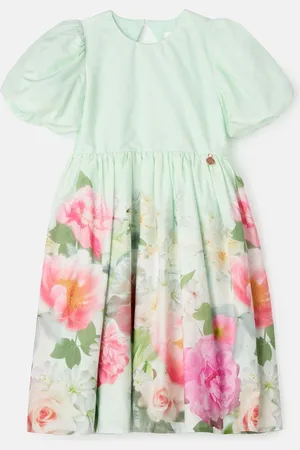 Angel & Rocket Anna Mint Border Print Puff Sleeve 100% Cotton Dress 5 Years (110cm)