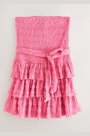 Next Bandeau Ruffle Textured Tie Waist Mini Dress AU 20 Tall