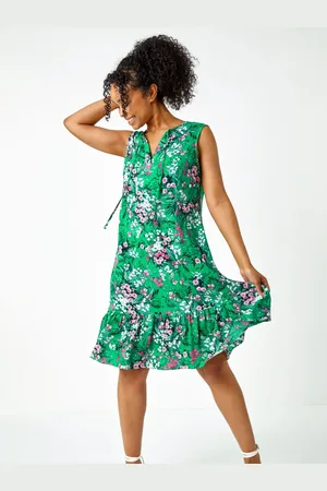 Roman Floral Print Frill Hem Dress AU 16