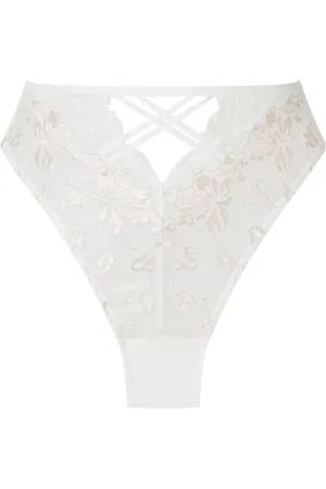Ann Summers White Mirage Foiled Lace High Waist Brazilian Knickers AU 16