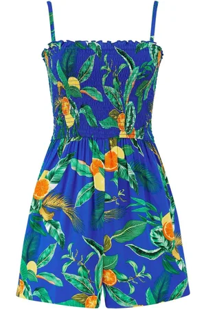 Pour Moi Blue Strapless Shirred Bodice Woven Beach Playsuit AU 14