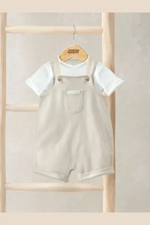 Mamas & Papas Rib Jersey Brown Bodysuit and Shorts Dungaree Set Newborn