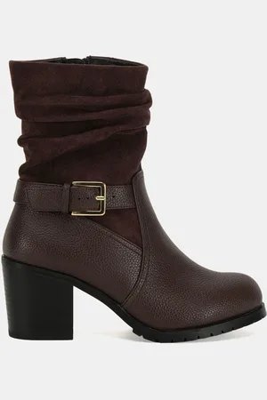 Novo Brown Wide Fit Gabrielle Wide Fit Block Heel Ruched Buckle Calf Boots AU 8 (EU 39)