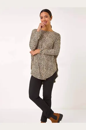 Roman Natural Animal Print Stretch Tunic Top AU 16