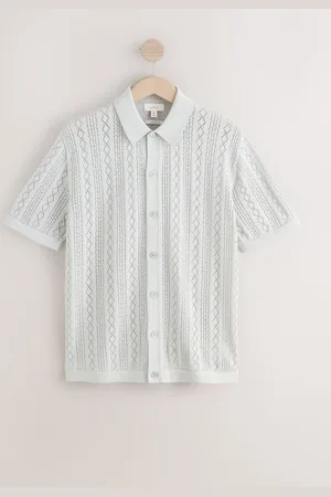 Next Regular Fit Silk Rich Signature Short Sleeve Pointelle Knit Button-Through Polo Shirt L