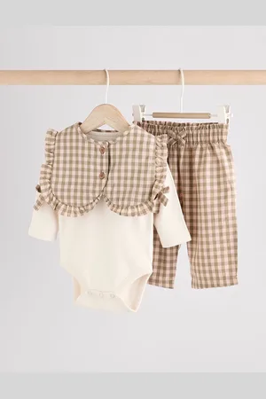 Next Green Gingham 3 Piece Baby Long Sleeve Bodysuit, Trousers & Gilet Set (0mths-2yrs) Up to 1 Month (56cm)