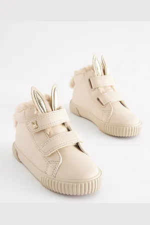 Next Bone White Bunny Wide Fit (G) Touch Fasten Strap High Top Trainers AU 7 (EU 24)