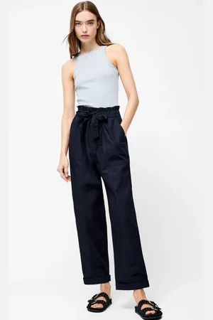 French Connection Blue 100% Cotton Paper Bag Trousers medium
