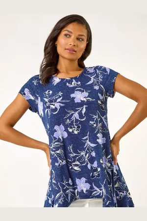 Roman Purple Textured Floral Print Tunic Top AU 14
