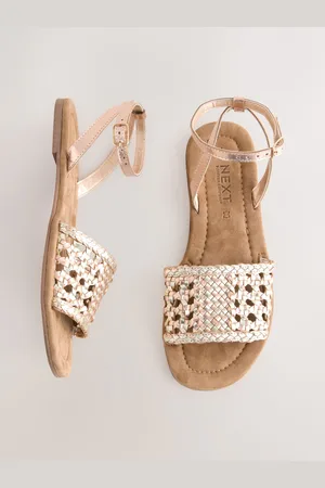 Next Rose Gold Pink Leather Extra Wide Fit Forever Comfort Woven Flat Sandals AU 7 XW (EU 38)