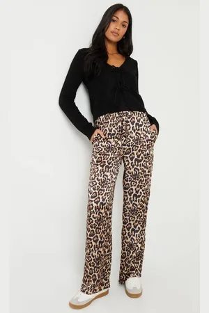 Threadbare Brown Leopard Print Wide Leg Satin Trousers AU 16