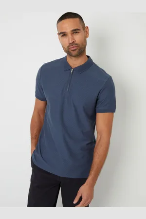 Threadbare Textured Quarter Zip 100% Cotton Polo Shirt medium