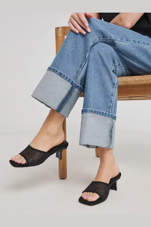 Simply Be Black Diamante Mesh Kitten Heel Mules In Wide Fit Extra AU 8 (EU 39.5)